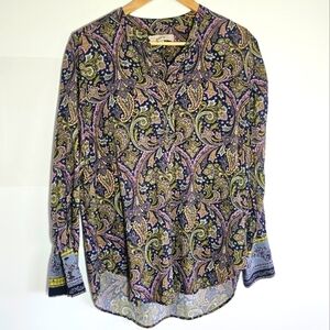 LOFT Women’s Paisley Long Sleeve 1/4 Button Front Shirt Pullover Blouse Size XS